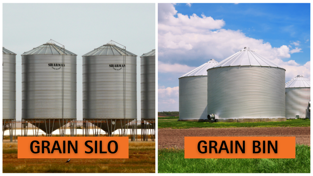 grain silo vs grain bin infographic